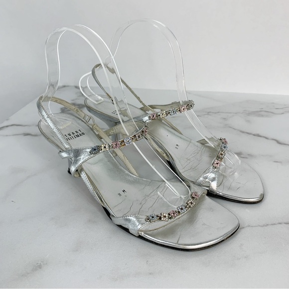 Stuart Weitzman Shoes Stuart Weitzman Silver Crystal Embellished Strappy 9s Prom Wedding